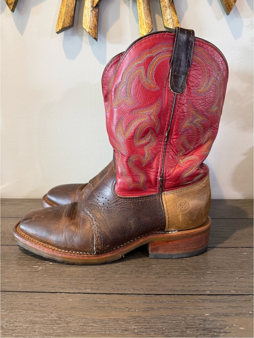 Double H Brown Leather Western Boots with Red Shaft